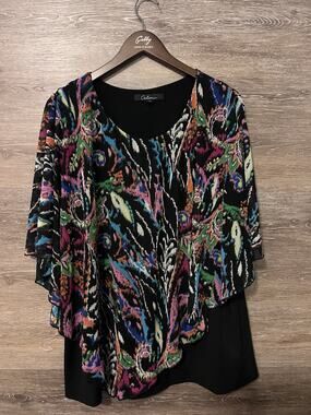 Calessa Multicolor Sequined 3/4 Sleeve Top Size 2X Plus Lady